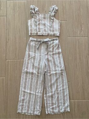Paisley Lane Boho Stripe Girls Ruffle Tank Crop Top & Palazzo Pants Size 8